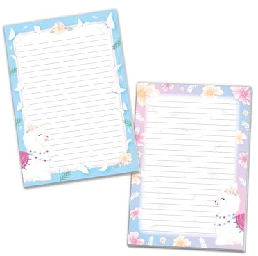 2 Motiv Schreibblöcke A5 Briefpapier liniert für Mädchen Kinder Schule Lama Alpaka rosa (1 Block bunt und 1 Block zum Ausmalen A5 mit je 25 Blättern)