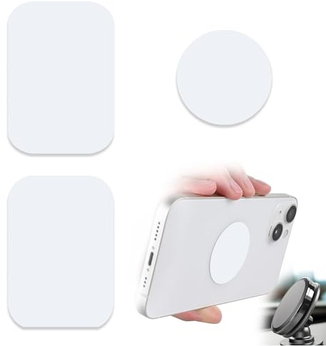 ZYAOTWQZ telefonmagneter för telefonens baksida, universella metallplattor, 2 rektangulära och 2 runda med lim, biltelefonmagneter (vit)