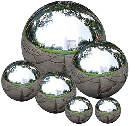 Obelunrp Boule de Regard, balles polies Miroir 6 pcs, Boule de Regard en Acier Inoxydable Creux Lisse, Globes de Regard de Bricolage décoratifs réfléchissants pour décoration de Jardin