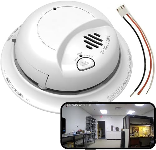 4K HD Wi-Fi Smoke Detector Wired 120V AC Home Security Alarm Camera (9120)