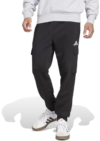 adidas Men's Essentials FEELCOZY Fleece Cargo Pant, Black/White, XS