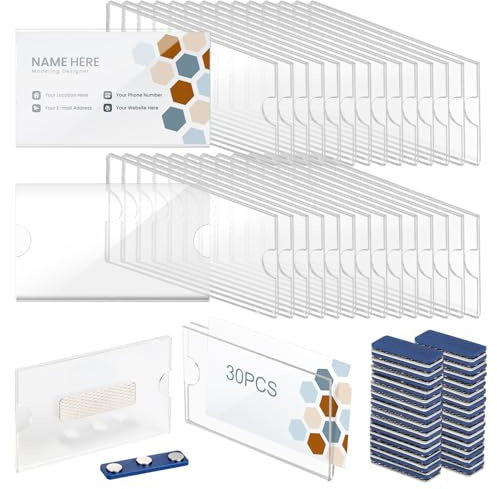 EFUTURETIME Set med 30 magnetiska plastmärken 90 × 54 mm för kläder | Magnetiska namnskyltar, transparent ID-hållare med stark 3-punkts självhäftande magnet