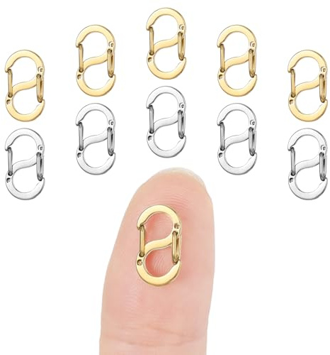 Amabro Lote de 10 cierres de mosquetón de doble apertura, en acero inoxidable, para collar y pulsera, cierres metálicos (5 oro + 5 plateados)