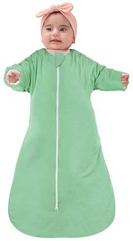 ZIGJOY Shark-Fin Transition Swaddle - 2.5 Tog Long Sleeves Baby Sleeping Bag with Mitten Cuffs, 2-Way Zipper Swaddle Blanket 3-6 Months, Mint Green