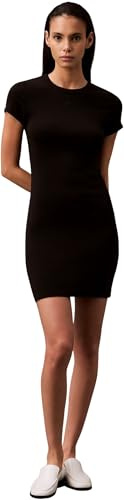 Calvin Klein Donna Abito a T-Shirt Mini con Scollo Rotondo, Nero (Black), XS