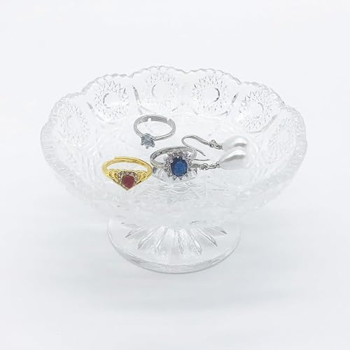 BESSKON Small Flower Ring Dish Jewelry Tray, Glass Jewelry Dish, Crystal Ring Holder Jewelry Plate Dish, Nightstand Decor Clear Jewelry Bowl Dish for Earrings,Vanity Decorative Tray Trinket Dish Gift