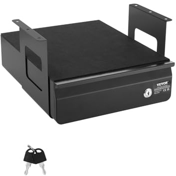 VEVOR 13 Wide Under Desk Drawer Slide Out, Under Desk Mounted Pull-out Drawer Attachment, Hidden Desktop Storage Organizer, Lockable Under Table Pencil for Sit Stand Workstation, 14x13x7 in