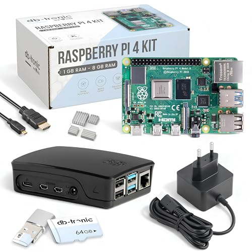 Raspberry Pi 4 4GB Starter Set | 64GB Black Edition | Netzteil 15W | Gehäuse schwarz | 4k Micro HDMI Kabel | Kühlkörper Set | USB-Kartenleser | Ideal für Smart Home, Retro Gaming und Home Assistant