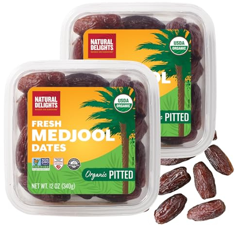 Natural Delights Organic Medjool Dates Pitted - 12 Oz Tub (Pack of 2)