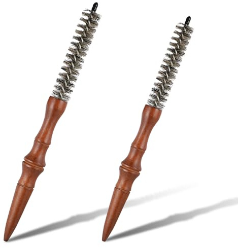 Lot de 2 petites brosses rondes en poils de sanglier avec manche en bois pour cheveux courts, peignes à cheveux ronds portables pour homme et femme, frange et racines droites