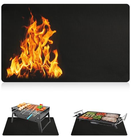 Brandsäkert underlag, 122x165 cm vikbar brandskyddsmatta grill, grillunderlag golvskyddsmatta, 3 lager brandskyddsmatta grillmatta golvskydd för BBQ grillar, golv, gräsmatta, camping