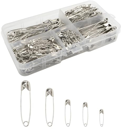 Dreamil Set di 260 spille da balia, argentate, resistenti, 5 misure (19 mm - 55 mm), spilla da balia in acciaio inox, per vestiti, cucito, sartoria, fai da te (argento)