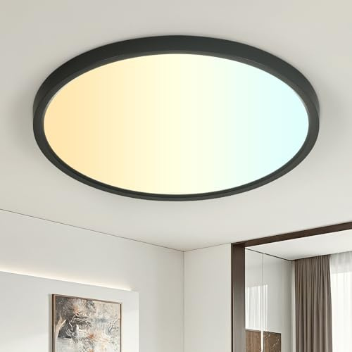 EASY EAGLE LED Deckenleuchte 40CM, Rund Deckenlampe 3000K/4000K/6500K 48W, Schwarz Badezimmer Led Panel Küchenlampe für Flur Schlafzimmer Balkon Wohnzimmer
