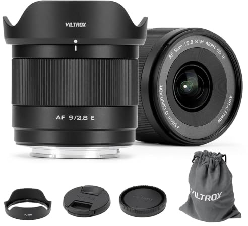 VILTROX 9mm F2.8 E Air AF 9mm F2.8 E Montura Objetivo para Sony E Autofoco APS-C Ultra Gran Angular Objetivo de Focal Fija Compatible con Cámaras con Montura Sony E ZV-E10 ZV-E10II FX30 a7Ⅲ a7RⅢ a7Ⅳ