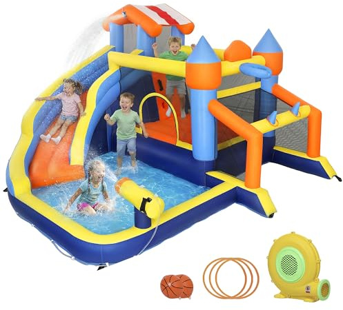 AIYAPLAY Château Gonflable Extérieur Parc Aquatique avec Souffleur 8 en 1