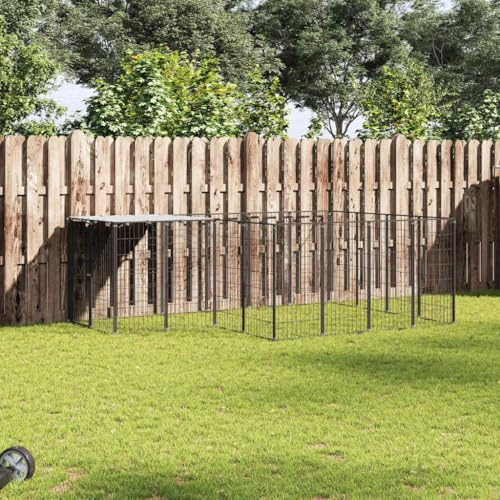 Mangloder hundkennel svart 6,05 m² stål, hundpip med dörr och tak, frigående inhägnad för valp, utomhus trädgård terrass, robust galler lekhage