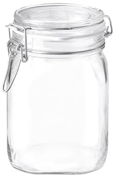 Bormioli Rocco Clear Glass Storage Jars: Airtight Hinged Lid With Leak Proof Gasket, Wide Mouth Canister Kitchen Food Container - For Zero Waste Air Tight Preserving Jam, Spices, Coffee, Sugar & Herbs