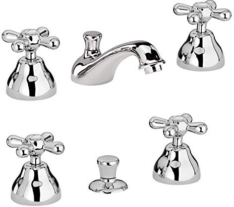 Robinet bidet et lavabo, ensemble complet salle de bain, batterie 3 trous et bonde Paini Liberty poignées étoile style classique et rétro