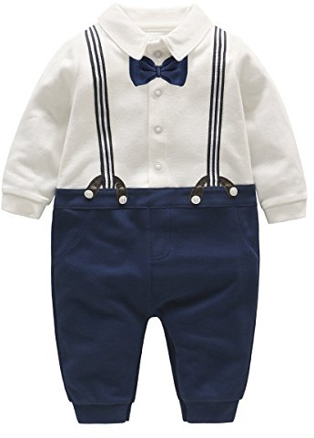 famuka Baby Boys Gentleman Romper Wedding Onesie (0-3 Months, Navy)