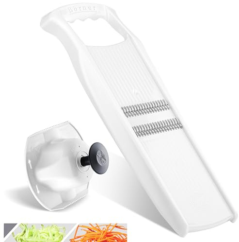 Börner Affettaverdure Roko PowerLine Set (2 pezzi) • Tagliaverdure per frutta & verdura + Portaverdure • Mandolina a Julienne • Grattugia per verdure • Set di Grattugie da Cucina (Bianco)