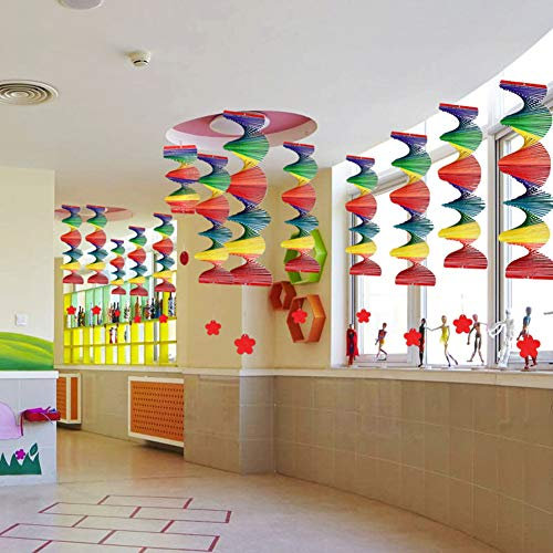 Weiqiao® Wetterfahne Spirale aus Holz Windmühle hängend Regenbogen Dekoration Party für Garten Außen Innen 2 Stück (S)