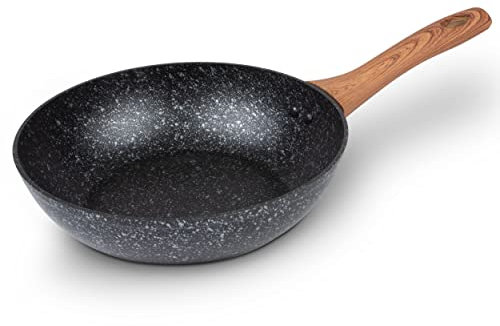 DECO EXPRESS Wok Induccion, Sartenes Induccion Antiadherentes Aluminio, Sarten Wok de 24cm o 28cm, Sartenes antiadherentes Para Todo Tipo de Cocinas (24 cm, Marrón)