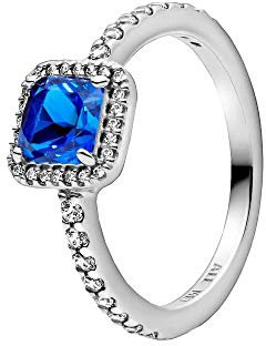 Pandora Timeless Square sterling silver ring with true blue crystal and clear cubic zirconia, 58