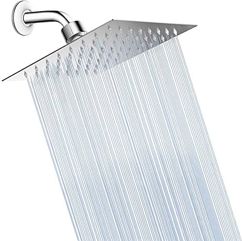 VIGIME Rain Shower Head, High Pressure 6 Inch Square Showerhead, Stainless Steel Ultra-Thin Best Pressure Boosting with Silicone Nozzle, High Flow Rainfall Shower Head (Chrome)