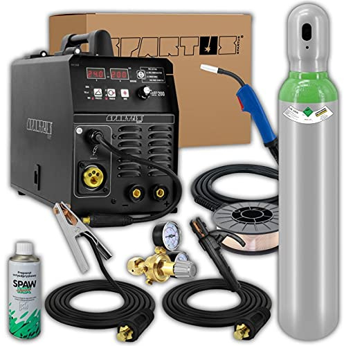 Spartus EasyMIG 200 - set di saldatura n°1 saldatrice semiautomatica MIG/MAG, MMA, FLUX, TIG LIFT 230V 200A 2T/4T Spray Bombola MIX Ar/CO2 Filo per saldatura SG2 5kg 0,8mm Riduttore Mini Ar/CO2
