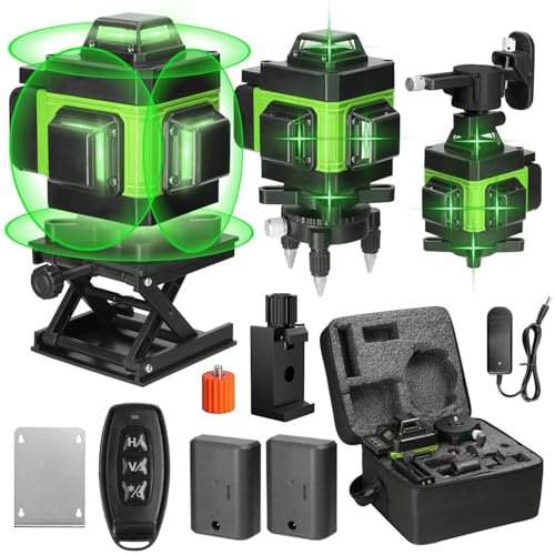 Geevorks Nivel Laser Nivel Láser Autonivelante 4 x 360,4D 16 Líneas Verde Profesional,Base Magnética Giratoria 360°,2 Batería,Control Remoto y por Móvil