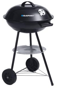 Blaupunkt GC301 Holzkohlegrill auf Rollen Rundgrill Standgrill Grillwagen mit Unterem Regal Gartengrill 41cm Durchmesser BBQ
