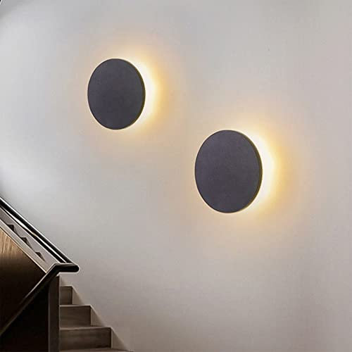 IP65 10W Applique da Parete per Esterni e Interni - Faretto LED Illuminazione Scale, Bianco Caldo 3000K - Lampada Terrazza (Round-3000K)