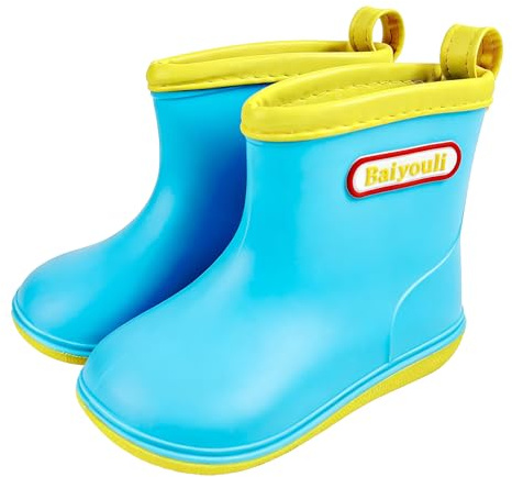 Baiyouli Kids Wellies Toddler Waterproof Non-Slip PVC Wellington Boots Colorful Boys Girls Rain Boots for 1-6 Years Old Child (Blue, 4 UK)