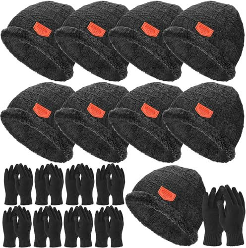 Xaatren 18 Pcs Kids Winter Hats and Gloves Set Warm Fleece Lined Beanie Hats Winter Touchscreen Gloves Bulk for Children Boy Girl