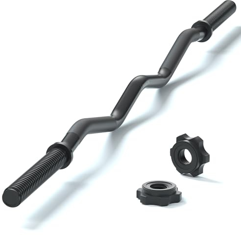 47 EZ Curl Bar Weight Lifting Bar, 1-inch Curling Bars for Weight lifting, Barbell bar for Hip Thrusts/Squats/Lunges for Gym and Home, With 2 Star Double Risk T-nuts (220lb Weight Capacity) (Black)