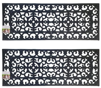 simpa Heavy Duty Rubber Door Mat - Set of 2 Large Mat 120cm (L) x 45cm (W). Wrought Iron Style Design.