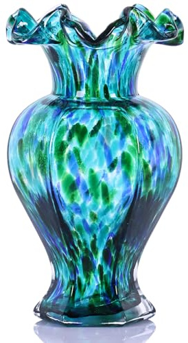 Vaso in vetro soffiato color foglia di tè, decorazione artistica in vetro verde unico, vaso opaco per decorazione domestica, tavolo da pranzo, centrotavola, soggiorno, ingresso, cucina
