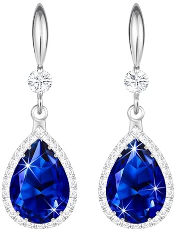 Linawe Schmuck Ohrringe Silber, Blau Saphir Royalblau Ohrringe Hängend, Blauer Stein Kristall Diamant Diamanten Modeschmuck Ohringe