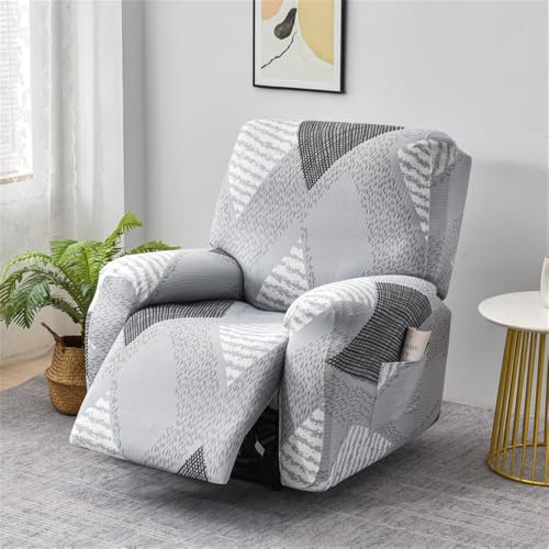 Fansu Funda de Sillón Relax 1/2/3 plaz, Moda impresión Elasticidad para Sillón Relax Funda Reclinable con Bolsillos, 4/6/8 Piezas Extraíbles y Lavables Fundas Protector (Gris,1 Plaza)