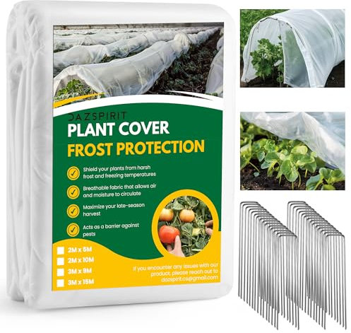 DazSpirit Voile d'Hivernage 35g/m², 3 x 15 m Housse Hivernage Plante avec 30 Piquets, Tissu Non tissé Voile Hivernage Plante Exterieur pour Protection Hivernale, Contre Le Froid, Insectes et Oiseaux
