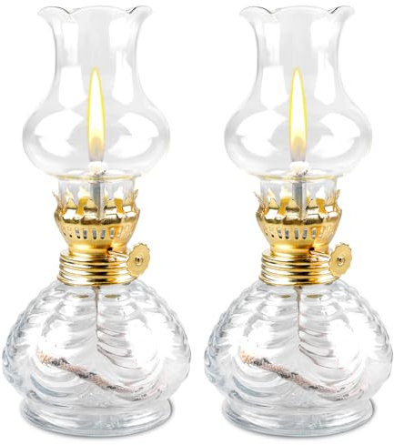 BORDEAG 2 lámparas de petróleo, lámpara de aceite de cristal, lámpara de petróleo, lámpara de aceite, petróleo, lámpara de queroseno, lámpara de aceite para interior, hogar, jardín, camping