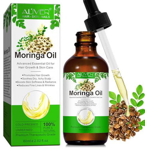 Olio Moringa 60 ml, olio di moringa spremuto a freddo per viso, capelli, idratazione, massaggio, naturale, riduce le linee sottili e anti-invecchiamento