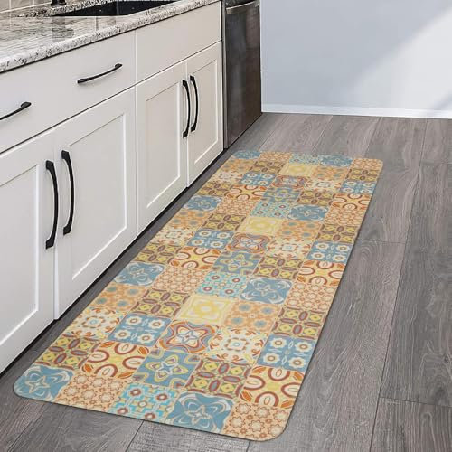 Alishomtll Alfombra de pasillo antideslizante, 60 x 150 cm, para cocina, lavable, resistente a las manchas, fácil de limpiar, vintage, para cocina, interior, salón, dormitorio, pasillo