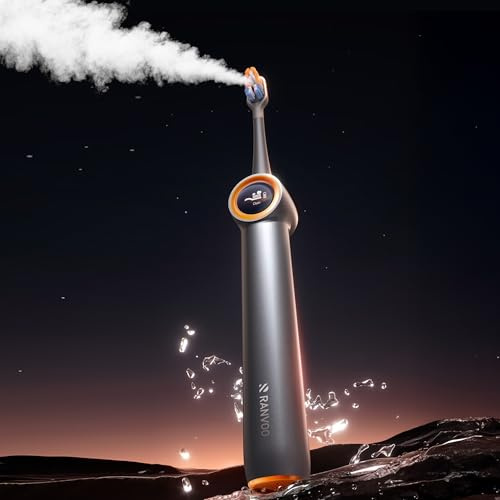 RANVOO AirJet™ [3 Days Whitening] [Vibrating & Flossing 2-in-1] Bubble Sonic Electric Toothbrush, Plaque Removal, White for Adult Gum Care Orthodontic Teeth Clean Rechargeable Wall Mount Holder Grey