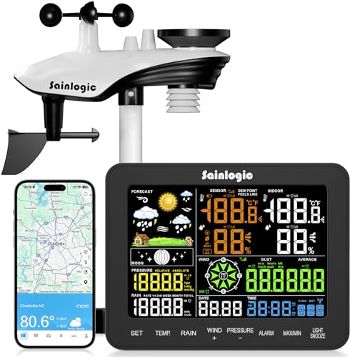 Sainlogic Intelligente Drahtlose WLAN-Wetterstation, Weatherseed® 24/7 KI-Wettervorhersage, App/Email-Alarm, Digitaler Wind- und Regenmesser, 2 Jahre Datenspeicherung