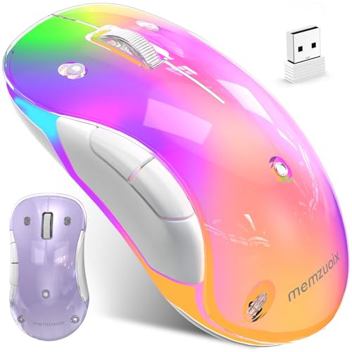 memzuoix 2.4G LED Wireless Mouse, Rechargeable Ergonomic Mouse with Detachable Cover, 1400 DPI Portable Optical Computer Mouse with USB Receiver for Laptop, PC, Desktop and MacBook, 5 Buttons-Purple