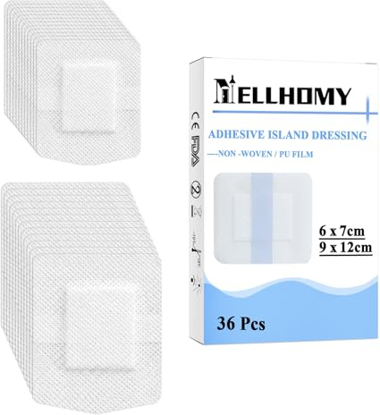 NELLHOMY 36 Pcs Non-Woven Adhesive Dressings with Absorbent Pad, (6x7cm,9x12cm) Sterile Adhesive Wound Dressings for Wounds First Aid, Individually Wrapped