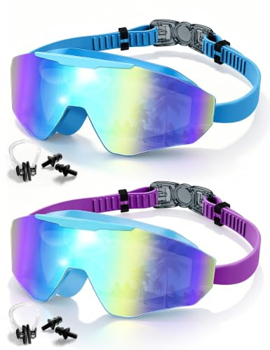 Swim Goggles for Kids 6-16,2 Pack Childrens Goggles Swimming Anti-Fog Lens | Wide 180° Anti-Fog Lens with UV Protection,No Leak Silicone Seal,Easy Adjustable Strap for Boys Girls Swim Training, Pool