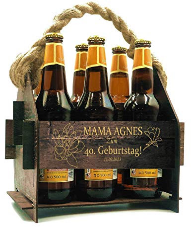 Generisch Beer Carrier Wooden Beer Crate Bottle Holder Carrier Carrier Basket Personalised Gifts Birthday Men Gifts Bottle Box Bottle Basket 6 Bottles 23 x 22.5 cm Engraving (Pattern 5)
