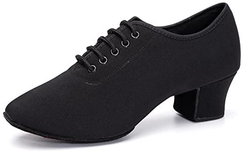 AOQUNFS Tanzschuhe Damen Latein Schnüren Geschlossene Salsa Tango Moderne Jazz Ballsaal Leistung Schuhe Trainingsschuhe,NJB-Schwarz-5-2MD,EU39